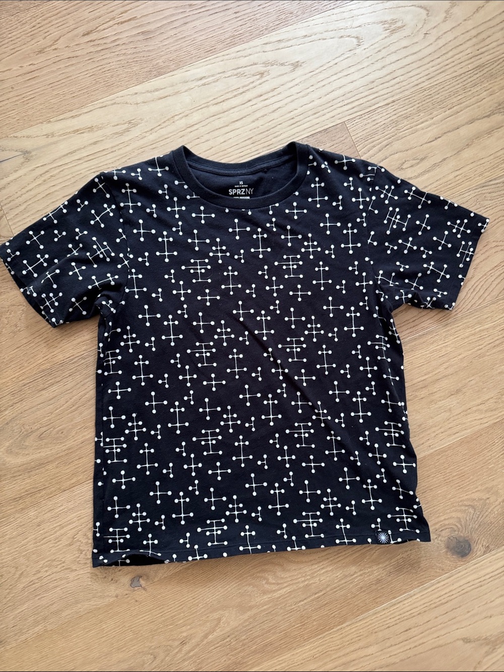 Uniqlo Black Short Sleeve Tee with White Dot-Grid Graphic